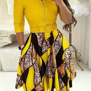 SHEIN class women’s casual colorblock printed with Belted Dress